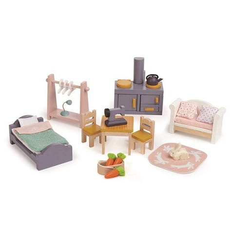 Drewniany dwupiętrowy domek dla lalek z wyposażeniem, Tender Leaf Toys 5