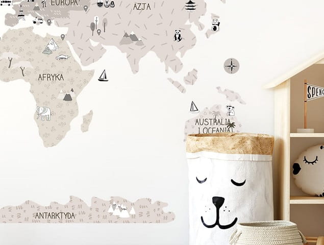 Naklejka na ścianę - mapa świata beżowa 1