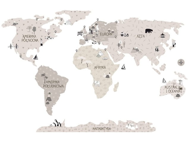 Naklejka na ścianę - mapa świata beżowa 4