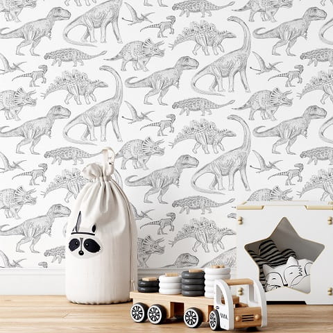 Tapeta dziecięca Dino dinozaury white w brytach 2