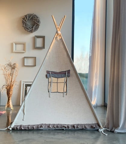 Namiot tipi z falbankami i matą podłogową - Lniany zakątek 1