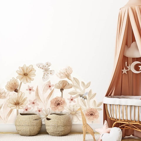 Naklejka na ścianę łąka boho kwiaty  3