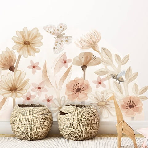 Naklejka na ścianę łąka boho kwiaty  2
