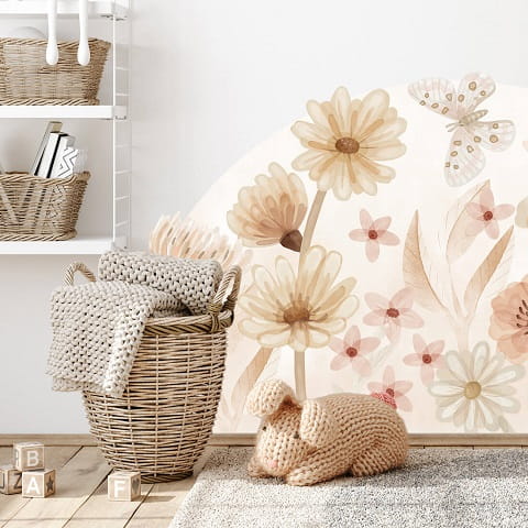 Naklejka na ścianę łąka boho kwiaty