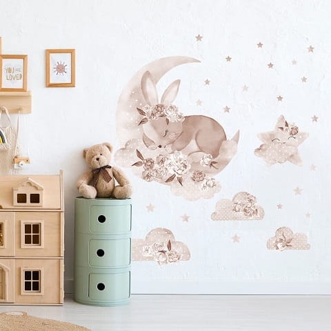 Naklejka na ścianę śpiący królik boho 1