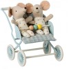 Maileg Wózek spacerowy błękitny podwójny Stroller Baby Mint twins