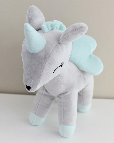 Pluszowy Jednorożec rozmiar L szaro miętowy z imieniem Melootka 1