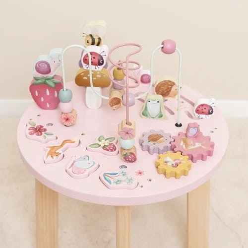 Stolik edukacyjny różowy Fairy Garden dla dziewczynki na roczek Little Dutch 1