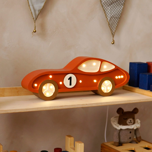 Drewniana Lampka Auto dla dzieci - czerwony