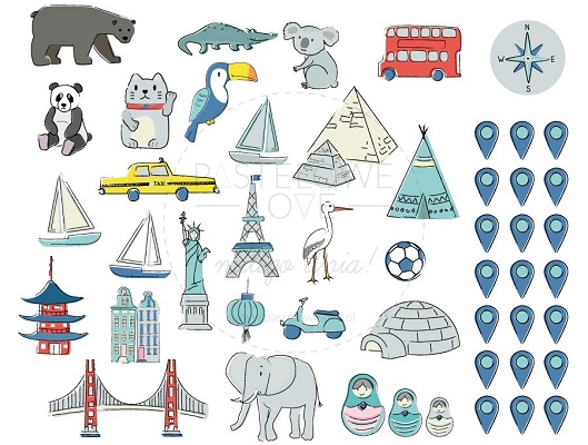 Naklejka na ścianę - mapa świata miętowa 5