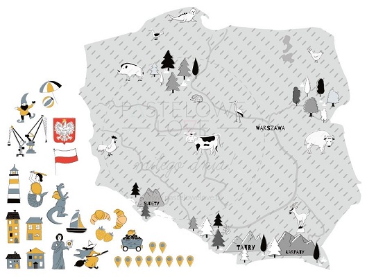Naklejka na ścianę - mapa Polski szara 4