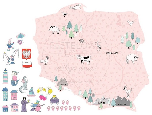 Naklejka na ścianę - mapa Polski różowa 2