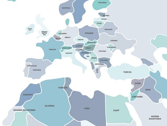 Naklejka na ścianę - mapa świata polityczna niebieska 4