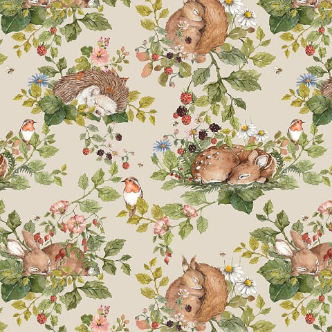 Tapeta dziecięca Sleepy Animals Beż śpiące zwierzęta 1